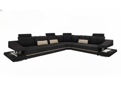 Wohnzimmer Textil Schwarz Sofa Sofas L-FormSitz Farbe Ecksofa Couch Polstermöbel