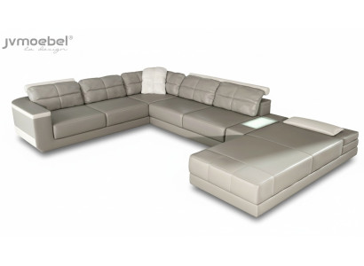 Wohnlandschaft Ecksofa Couch Grau Leder Polster Sitz Ecke Sofa U Form Sofas Neu