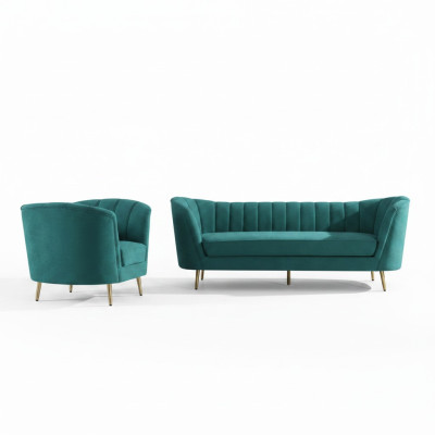 Sitz Design Couch Lounge Sofa 2 Sitzer Wohnlandschaft Relax Samt Massivholz