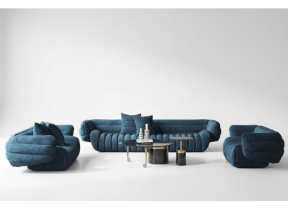 Blaue Samt Sofagarnitur 3+2 Couchgarnitur Luxuriöses 2-tlg. Wohnzimmer Set