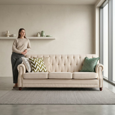 Sofagarnitur 3+1 Sitzer Stoff Sofa Chesterfield Gruppe Garnituren Couch Sofas