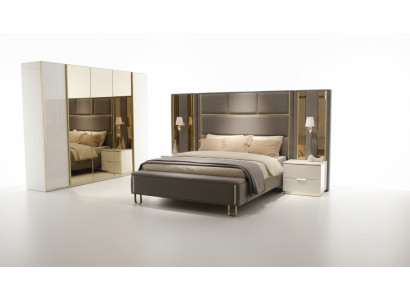 Bett 2x Nachttische 3tlg. Schlafzimmer Doppelbett Design Möbel Holz Neu Set