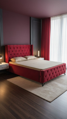 Schlafzimmer Chesterfield Bett Designer Betten Polster Luxus Hotel Rot Neu