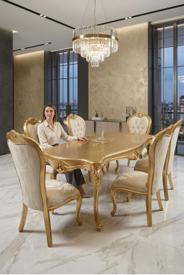 Design Esszimmer Komplett Esstisch + 6x Stühle Klassisch Möbel Holztisch Neu