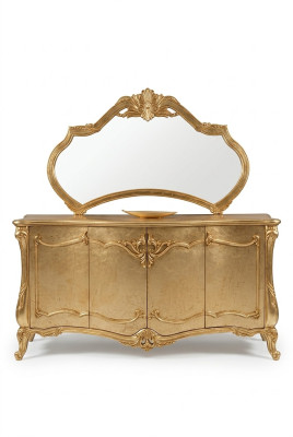 Luxus Sideboard Anrichte mit Spiegel Garnitur Kommode Holz Kommoden Klassische
