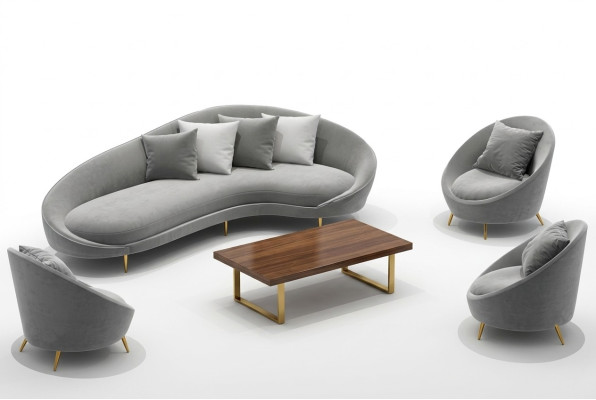 Ecksofa + Sessel Wohnlandschaft Relax Sitz Design Couch Lounge Sofas Textil Samt