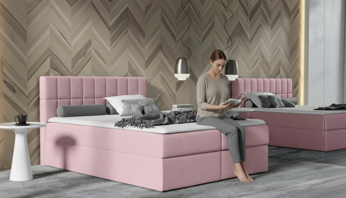 Bett Rosa Stoff Boxspringbett Textil Design Doppel Hotel Modern mit Bettkasten