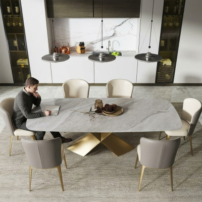 Luxus Esstische Tische Design Tisch Edelstahl Stein Möbel Esszimmer Modern Säule