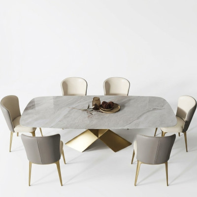 Luxus Esstische Tische Design Tisch Edelstahl Stein Möbel Esszimmer Modern Säule