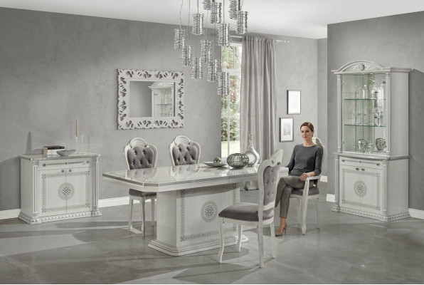 Esszimmer Esstisch Stuhl Kommode Vitrine Gruppe Garnitur Holz Weiß Set 7tlg sets