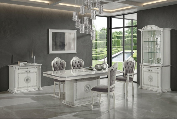 Esszimmer Esstisch Stuhl Kommode Vitrine Gruppe Garnitur Holz Weiß Set 7tlg sets