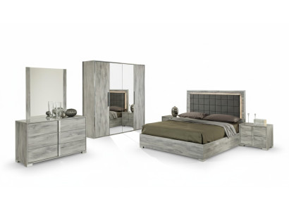 Schlafzimmer Bett Nachttisch Kleiderschrank Kommode Spiegel Doppel Holz Set 6tlg