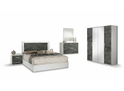 Schlafzimmer Bett Nachttisch Kleiderschrank Kommode Spiegel Doppel Neu Set 6tlg.