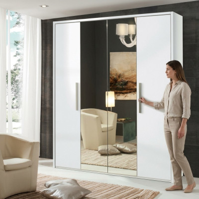 Kleiderschrank 4 Türen Kleider Schrank Designer Möbel Holz Schränke Weiß Spiegel