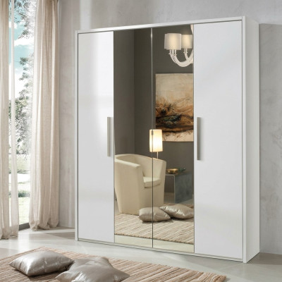 Kleiderschrank 4 Türen Kleider Schrank Designer Möbel Holz Schränke Weiß Spiegel