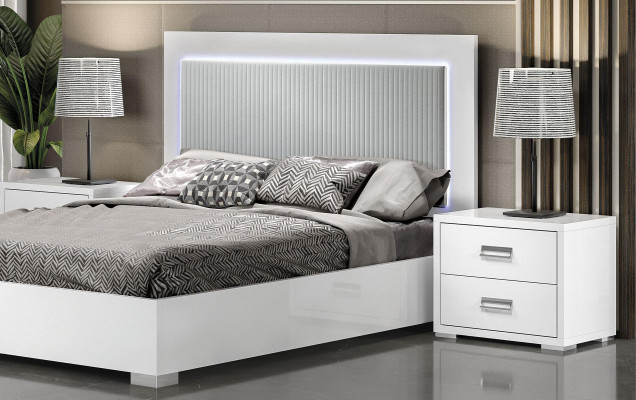 Schlafzimmer Bett Nachttisch Kommode Spiegel Garnitur Gruppe Holz Weiß Set 6tlg.