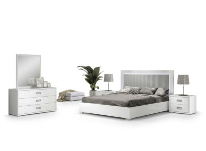 Schlafzimmer Bett Nachttisch Kommode Spiegel Garnitur Gruppe Holz Weiß Set 6tlg.