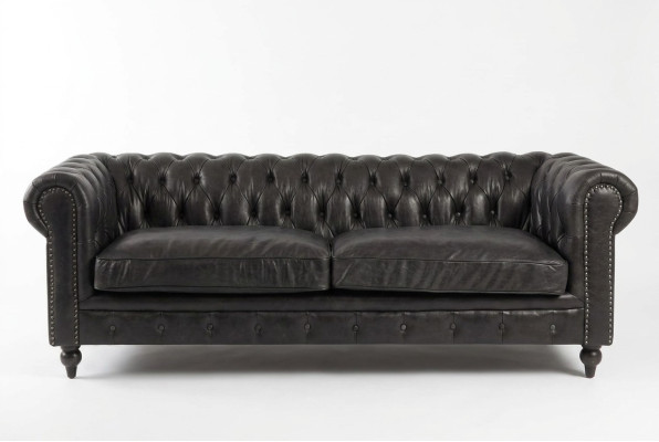 Cheterfield Sofa 3 Sitzer Modern Leder-Fibre Echtholz Luxus Klassisch Stil Möbel