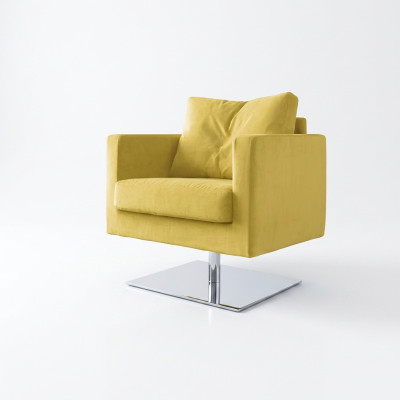 Sessel Stuhl Polster Fernseh TextilGelb Luxus Stoff Design Lounge Club Relax Neu