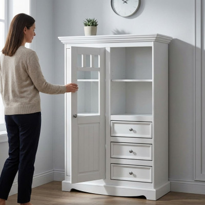 Anrichte Landhaus Stil Wohnzimmer Wand Regale Holz Regal Bücherschrank Schrank