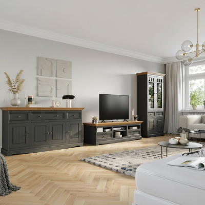 Wohnwand Holz Kommode + RTV Sideboard Italienische Landhaus Möbel 3tlg. Set Neu