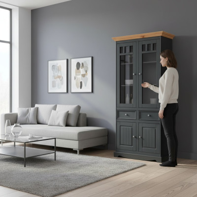 Moderne Vitrinen Schrank Vitrine Handarbeit Vollholz Schränke Massiv Holz Glas
