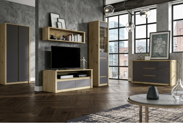 Wohnwände Anrichte Low Board Side Schrank Wohn Zimmer Sideboard Regal 5tlg. Set