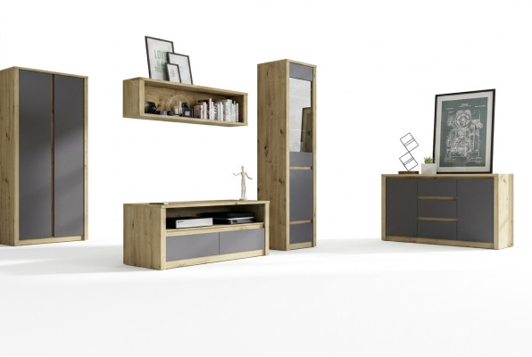 Wohnwände Anrichte Low Board Side Schrank Wohn Zimmer Sideboard Regal 5tlg. Set