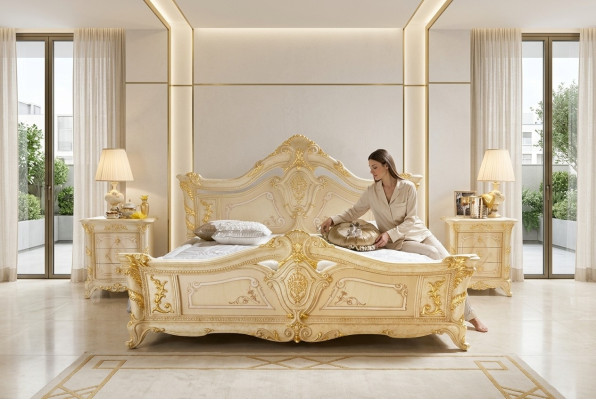 Klassisches Schlafzimmer Hotel Bett Barock Möbel Holz Betten Italien Luxux