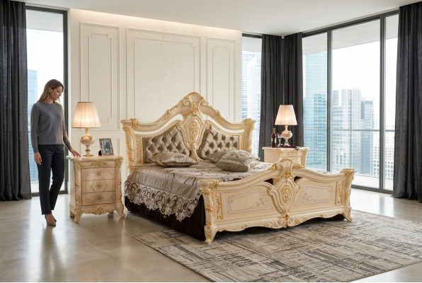 Design Luxus Doppel Hotel Betten Neu Schlafzimmer Massiv Holz Polster