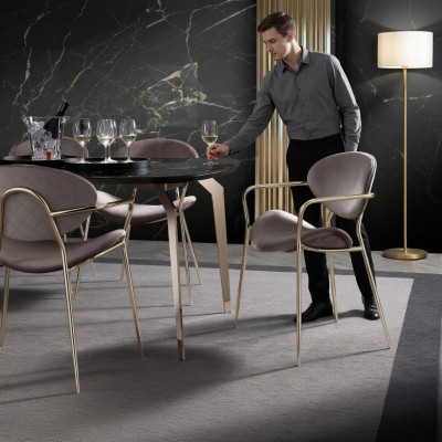 Stuhl Beige Design Wohnzimmer Esszimmer Holz Stühle Polster Lehnstuhl Möbel Neu
