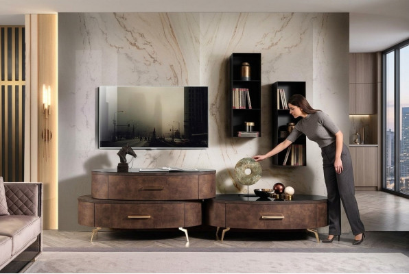Design Wohnwand Sideboard rtv Lowboard Anrichte 4 tlg. Set Wandablage Neu