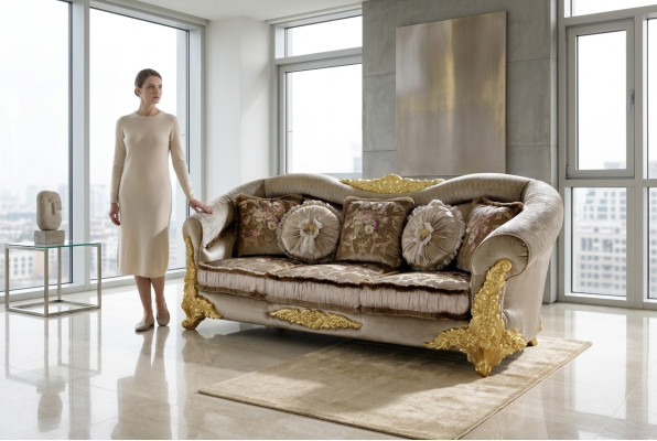 Sofa Couch Textil Sofa 3 Sitzer Textil Dreisitzer Design Polster Luxus Sitz Neu