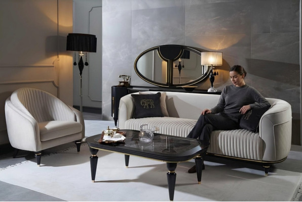 Sofagarnitur 3+1 Sitzer Stoff Sofa Couch Garnitur Design Grau Schwarz Möbel 2tlg