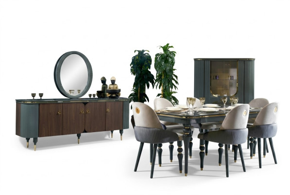 Esszimmer Set Garnitur Vitrine Tisch 6x Stuhl Kommode Spiegel Modern Neu 10tlg.