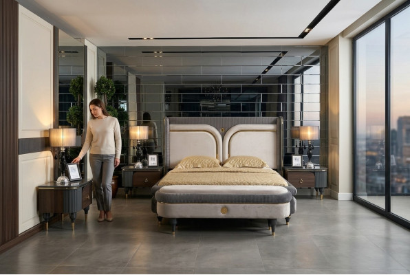 Bett 2x Nachttisch 3tlg. Set Betten Doppelbett Schlafzimmer Hotel Ehe Luxus Neu