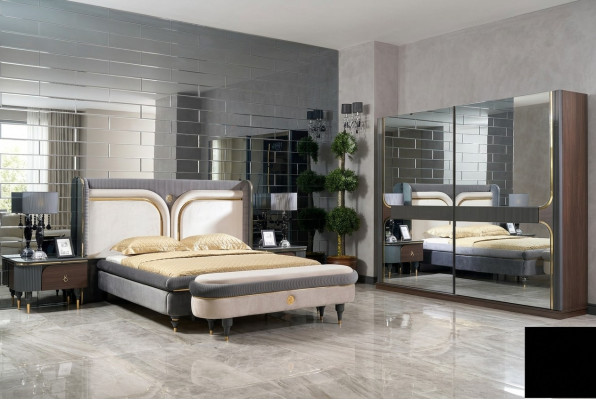 Garnitur Schlafzimmer Bett Nachttisch Kleiderschrank Hocker Luxus Design 5tlg