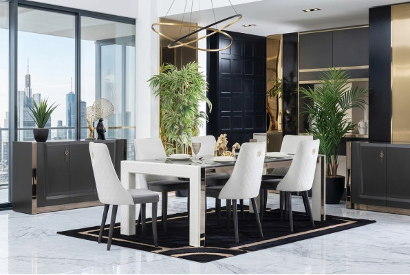 Design Luxus Tische Esszimmer Italienische Möbel Tisch Lehnstuhl 6x Stühle Neu