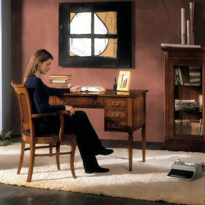 Schreibtisch und Stuhl aus Holz mit Armlehnen Bücherregal Büromöbel Design Neu
