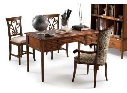 Schreibtisch und Stuhl aus Holz mit Armlehnen Bücherregal Büromöbel Design 4tlg
