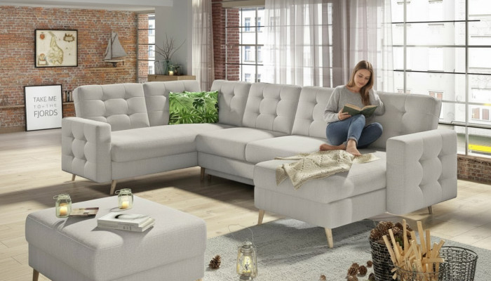 U-Form Couch Wohnlandschaft Ecksofa Garnitur Modern Design Sofa textil Stoff neu