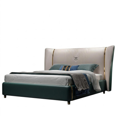 Luxus Schlafzimmer Doppelbett Bett 180/200x200cm Leder Metall Neu
