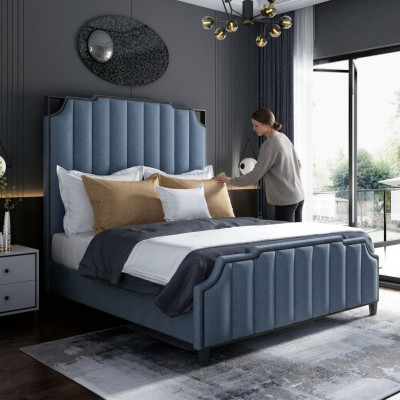 Luxus Schlafzimmer Doppelbett Bett 150/180x200cm Leder Metall Neu Hotel