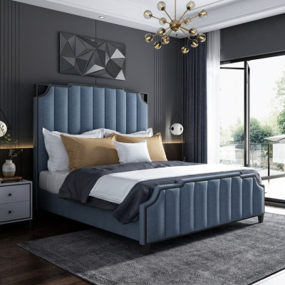 Luxus Schlafzimmer Doppelbett Bett 150/180x200cm Leder Metall Neu Hotel