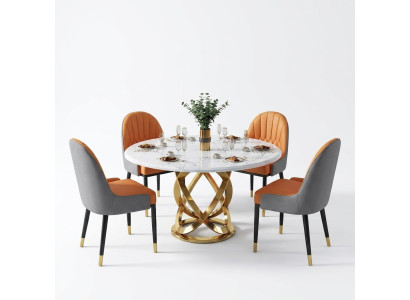Design Rund Ess Zimmer Stuhl Set Tische Metall Sessel 4x Stühle + Tisch
