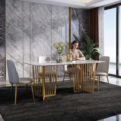 Komplett Set Esstisch + 4 Stühle Esszimmer Set Ess Deko Gruppe Holz Tisch