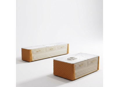 Ovaler Couchtisch Design Wohnzimmer Tisch Marmor Imitation Leder