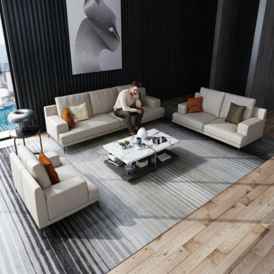 Moderne Weiße Ledergarnitur 3+2 Sitzer Wohnzimmer Exklusive Couchen 2tlg.