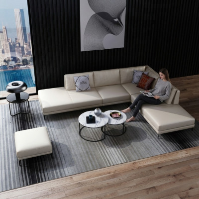 Moderne Sofa Eckgarnitur L Form Polster Sitz Dekor Ecke Couch + Hocker