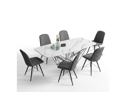 Design Esszimmer Gruppe Tisch + 6 Stühle Sitz Polster Garnitur Tische
